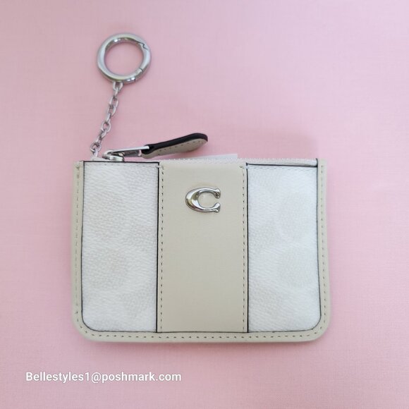 COACH Mini Skinny ID Card Case in Signature Canvas & Leather -White/Chalk color⭐ - Picture 6 of 16